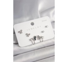 925 Ayar Gümüş Çivi Pirinç Gümüş Renk Zirkon Taşlı Kelebek Model Kadın Küpe Seti - TJ-BKP10404