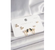 925 Ayar Gümüş Çivi Pirinç Zirkon Taşlı Kelebek Model Kadın Küpe Seti - TJ-BKP10405