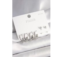 925 Ayar Gümüş Çivi Pirinç Gümüş Renk Zirkon Taşlı Tiffany Halka Model Kadın Küpe Seti - TJ-BKP10406