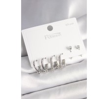 925 Ayar Gümüş Çivi Pirinç Gümüş Renk Zirkon Taşlı Tiffany Halka Model Kadın Küpe Seti - TJ-BKP10406