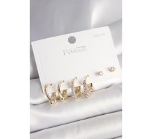 925 Ayar Gümüş Çivi Pirinç Gold Renk Tiffany Halka Model Kadın Küpe Seti - TJ-BKP10407