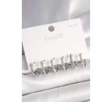 925 Ayar Gümüş Çivi Pirinç Gümüş Renk Bambu Halka Model Kadın Küpe Seti - TJ-BKP10408