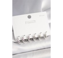 925 Ayar Gümüş Çivi Pirinç Gümüş Renk İşlemeli Halka Model Kadın Küpe Seti - TJ-BKP10410