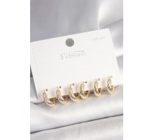 925 Ayar Gümüş Çivi Pirinç Gold Renk İşlemeli Halka Model Kadın Küpe Seti - TJ-BKP10411