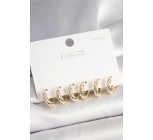 925 Ayar Gümüş Çivi Pirinç Gold Renk İşlemeli Halka Model Kadın Küpe Seti - TJ-BKP10411