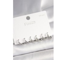 925 Ayar Gümüş Çivi Pirinç Gümüş Renk Kalp İşlemeli Halka Model Kadın Küpe Seti - TJ-BKP10412