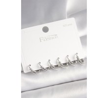 925 Ayar Gümüş Çivi Pirinç Gümüş Renk Kalp İşlemeli Halka Model Kadın Küpe Seti - TJ-BKP10412