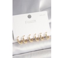 925 Ayar Gümüş Çivi Pirinç Gold Renk Kalp İşlemeli Halka Model Kadın Küpe Seti - TJ-BKP10413