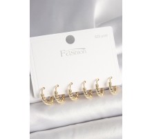 925 Ayar Gümüş Çivi Pirinç Gold Renk Kalp İşlemeli Halka Model Kadın Küpe Seti - TJ-BKP10413