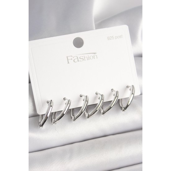 925 Ayar Gümüş Çivi Pirinç Gümüş Renk Üçgen Model Kadın Küpe Seti - TJ-BKP10414