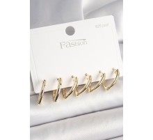 925 Ayar Gümüş Çivi Pirinç Gold Renk Üçgen Model Kadın Küpe Seti - TJ-BKP10415