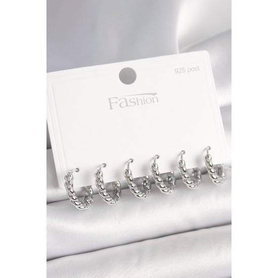 925 Ayar Gümüş Çivi Pirinç Gümüş Renk Sarmal Halka Model Kadın Küpe Seti - TJ-BKP10416