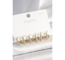 925 Ayar Gümüş Çivi Pirinç Gold Renk Sarmal Halka Model Kadın Küpe Seti - TJ-BKP10417