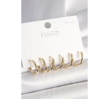 925 Ayar Gümüş Çivi Pirinç Gold Renk Oval Halka Model Kadın Küpe Seti - TJ-BKP10419