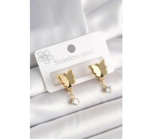 316L Çelik Gold Renk Sallantı Zirkon Taş Detaylı Simli Kelebek Model Kadın Küpe - TJ-BKP10420