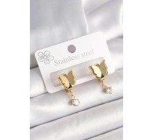 316L Çelik Gold Renk Sallantı Zirkon Taş Detaylı Simli Kelebek Model Kadın Küpe - TJ-BKP10420