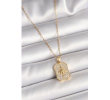 316L Çelik Gold Renk Zincir Zirkon Taşlı Kutup Yıldız İşlemeli Madalyon Model Kadın Kolye - TJ-BKO9942