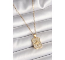 316L Çelik Gold Renk Zincir Zirkon Taşlı Kutup Yıldız İşlemeli Madalyon Model Kadın Kolye - TJ-BKO9942