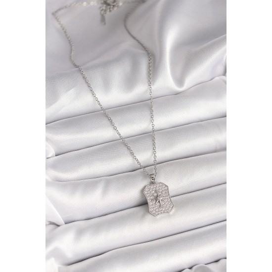 316L Çelik Gümüş Renk Zincir Zirkon Taşlı Kutup Yıldız İşlemeli Madalyon Model Kadın Kolye - TJ-BKO9943