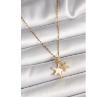 316L Çelik Gold Renk Zincir Zirkon Taşlı Beyaz Mineli Deniz Yıldızı Model Kadın Kolye - TJ-BKO9944