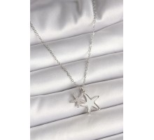 316L Çelik Gümüş Renk Zincir Zirkon Taşlı Beyaz Mineli Deniz Yıldız Model Kadın Kolye - TJ-BKO9945