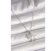 316L Çelik Gümüş Renk Zincir Zirkon Taşlı Beyaz Mineli Deniz Yıldız Model Kadın Kolye - TJ-BKO9945