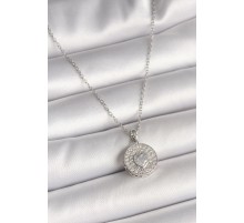 316L Çelik Gümüş Renk Zincir Zirkon Taşlı Kalp İşlemeli Madalyon Model Kadın Kolye - TJ-BKO9947