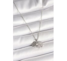 316L Çelik Gümüş Renk Zincir Sallantı Zirkon Taşlı Yonca Model Kadın Kolye - TJ-BKO9949