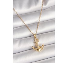 316L Çelik Gold Renk Zincir Zirkon Taş Detaylı Çapa Model Kadın Kolye - TJ-BKO9950