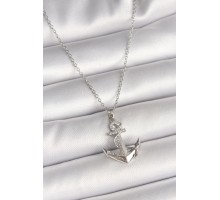 316L Çelik Gümüş Renk Zincir Zirkon Taş Detaylı Çapa Model Kadın Kolye - TJ-BKO9951