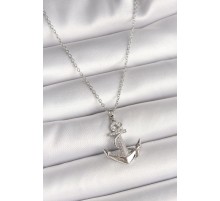 316L Çelik Gümüş Renk Zincir Zirkon Taş Detaylı Çapa Model Kadın Kolye - TJ-BKO9951