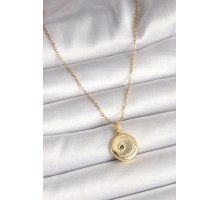 316L Çelik Gold Renk Zincir Zirkon Taş İşlemeli Hilal Yıldız İşlemeli Madalyon Model Kadın Kolye - TJ-BKO9952
