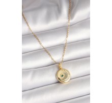 316L Çelik Gold Renk Zincir Zirkon Taş İşlemeli Hilal Yıldız İşlemeli Madalyon Model Kadın Kolye - TJ-BKO9952