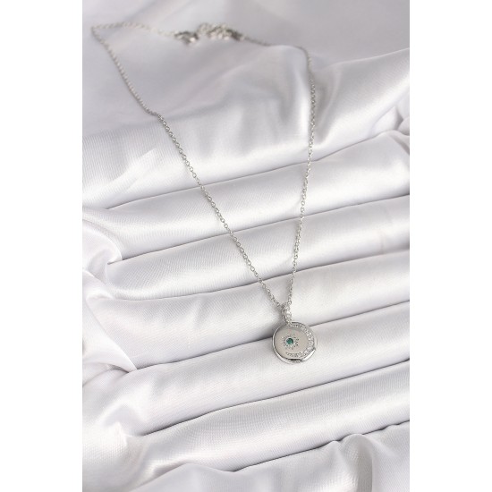 316L Çelik Gümüş Renk Zincir Madalyon Zirkon Taşlı İşlemeli Hilal Yıldız Model Kadın Kolye - TJ-BKO9953