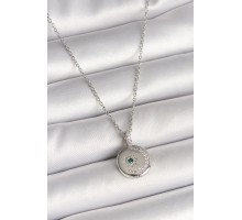 316L Çelik Gümüş Renk Zincir Madalyon Zirkon Taşlı İşlemeli Hilal Yıldız Model Kadın Kolye - TJ-BKO9953