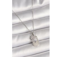 316L Çelik Gümüş Renk Zincir Zirkon Taşlı Yonca Model Kadın Kolye - TJ-BKO9955