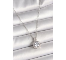 316L Çelik Gümüş Renk Zincir Zirkon Taşlı Kare Model Kadın Kolye - TJ-BKO9957