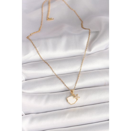 316L Çelik Gold Renk Zincir Sallantı Beyaz Mineli Deniz Kabuğu Zirkon Taşlı Deniz Yıldızı Figür Kadın Kolye - TJ-BKO9970