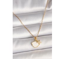 316L Çelik Gold Renk Zincir Sallantı Beyaz Mineli Deniz Kabuğu Zirkon Taşlı Deniz Yıldızı Figür Kadın Kolye - TJ-BKO9970