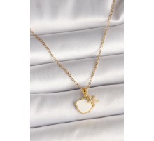 316L Çelik Gold Renk Zincir Sallantı Beyaz Mineli Deniz Kabuğu Zirkon Taşlı Deniz Yıldızı Figür Kadın Kolye - TJ-BKO9970