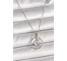 316L Çelik Gümüş Renk Zincir Zirkon Taşlı Beyaz Mineli Hilal Model Kadın Kolye - TJ-BKO9972