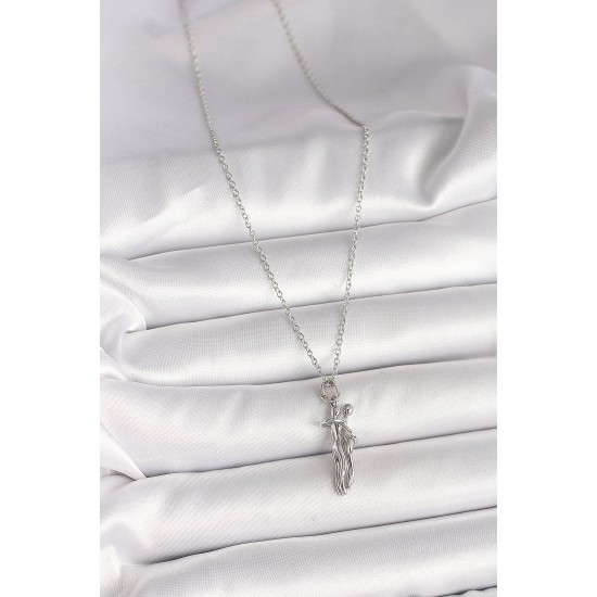 316L Çelik Gümüş Renk Zincir Sarılma Model Kadın Kolye - TJ-BKO9977