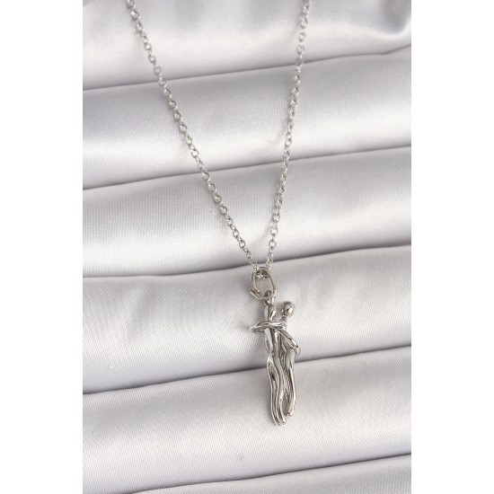 316L Çelik Gümüş Renk Zincir Sarılma Model Kadın Kolye - TJ-BKO9977