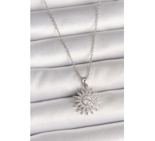 316L Çelik Gümüş Renk Zincir Zirkon Taşlı Güneş Model Kadın Kolye - TJ-BKO9979