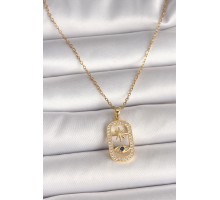 316L Çelik Gold Renk Zincir Zirkon Taşlı Göz Yıldız Model Kadın Kolye - TJ-BKO9984