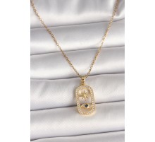 316L Çelik Gold Renk Zincir Zirkon Taşlı Göz Yıldız Model Kadın Kolye - TJ-BKO9984