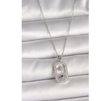 316L Çelik Gümüş Renk Zincir Zirkon Taşlı Göz Yıldız Model Kadın Kolye - TJ-BKO9985