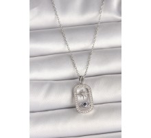 316L Çelik Gümüş Renk Zincir Zirkon Taşlı Göz Yıldız Model Kadın Kolye - TJ-BKO9985