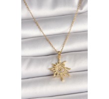 316L Çelik Gold Renk Zincir Zirkon Taş Detaylı Güneş Model Kadın Kolye - TJ-BKO9988