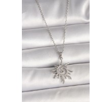 316L Çelik Gümüş Renk Zincir Zirkon Taşlı Güneş Model Kadın Kolye - TJ-BKO9989
